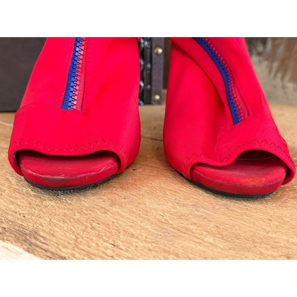 DBDK Fashion Red Stretch Peep Toe Stiletto Ankle Booties Y2K Club Heels Size 6.5